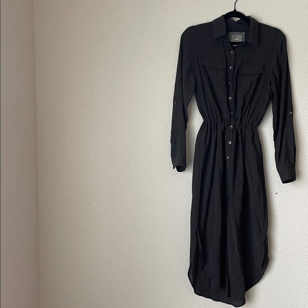 Anthropologie Maeve Charcoal Gray Button Down Midi Shirt Dress size 6